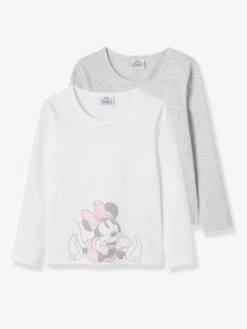 Lot De 2 T-shirts Fille Disney® Minnie Blanc Clair Uni Avec Decor - Minnie