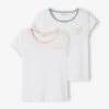 Lot De 2 T-shirts Manches Courtes Volantées Fille Lot Ivoire - Vertbaudet