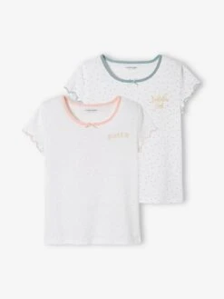 Lot De 2 T-shirts Manches Courtes Volantées Fille Lot Ivoire - Vertbaudet
