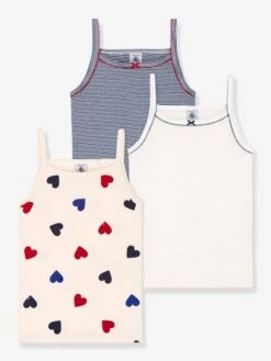 Lot De 3 Chemises à Bretelles Coeur Petite Fille - PETIT BATEAU Blanc - Petit Bateau