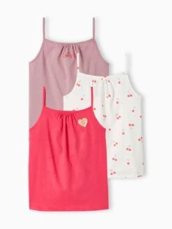 Lot De 3 Débardeurs Basics à Fines Bretelles Fille Framboise - Vertbaudet