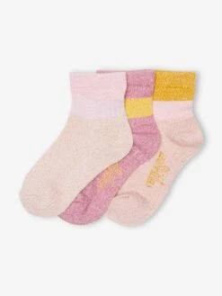 Lot De 3 Paires De Mi-chaussettes Filles En Maille Côtelée Vieux Rose - Vertbaudet