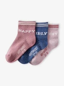 Lot De 3 Paires De Mi-chaussettes Happy Lot Rose Clair - Vertbaudet