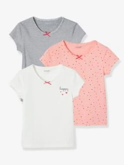 Lot De 3 T-shirts Manches Courtes Fille Dream BASICS Lot Ivoire - Vertbaudet