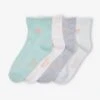 Lot De 4 Paires De Mi-chaussettes Brodées Coeur Scintillant Fille Rose Poudré - Vertbaudet