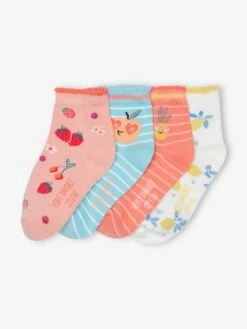 Lot De 4 Paires De Mi-chaussettes Fruitées Corail - Vertbaudet