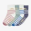 Lot De 4 Paires De Mi-chaussettes Rayées Et Coeurs Scintillants Bleu - Vertbaudet