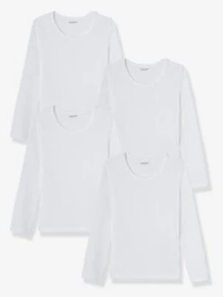 Lot De 4 T-shirts Fille Manches Longues BASICS Blanc - Vertbaudet