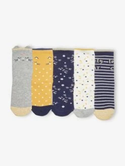 Lot De 5 Paires De Chaussettes Chat Fille Lot Marine - Vertbaudet