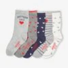 Lot De 5 Paires De Chaussettes Coeurs Fille BASICS Lot Bois De Rose Imprimé - Vertbaudet