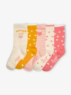Lot De 5 Paires De Chaussettes Coeurs Fille BASICS Lot Bois De Rose Imprimé - Vertbaudet -Petite Modeuse lot de 5 paires de chaussettes coeurs fille basics 2