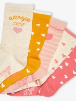 Lot De 5 Paires De Chaussettes Coeurs Fille BASICS Lot Bois De Rose Imprimé - Vertbaudet -Petite Modeuse lot de 5 paires de chaussettes coeurs fille basics 3