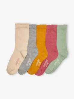 Lot De 5 Paires De Chaussettes En Maille Côtelée Fille Lot Beige - Vertbaudet