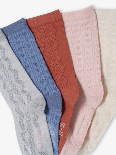 Lot De 5 Paires De Chaussettes Fille En Maille Fantaisie Coeurs Ou Torsades Lot Terre Battue - Vertbaudet 2 Lot De 5 Paires De Chaussettes Fille En Maille Fantaisie Coeurs Ou Torsades Lot Terre Battue - Vertbaudet – Image 2