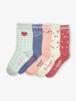 Lot De 5 Paires De Chaussettes Fleurs Fille Lot Vert - Vertbaudet