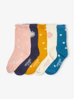 Lot De 5 Paires De Chaussettes Marguerites Fille Lot Rose Poudré - Vertbaudet