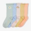 Lot De 5 Paires De Chaussettes Marguerites Fille En Maille Côtelée Abricot - Vertbaudet