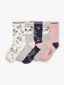 Lot De 5 Paires De Chaussettes Panda Fille Lot Mauve - Vertbaudet