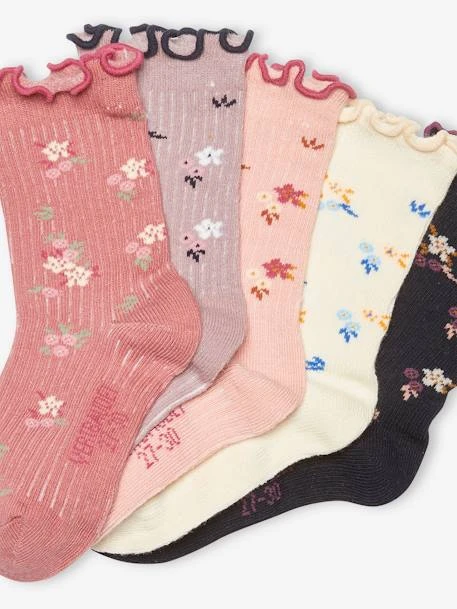 Lot De 5 Paires De Chaussettes Volantées à Fleurs Fille Lot Dark Bleu Indigo - Vertbaudet 2 Lot De 5 Paires De Chaussettes Volantées à Fleurs Fille Lot Dark Bleu Indigo - Vertbaudet – Image 2
