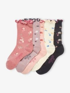 Lot De 5 Paires De Chaussettes Volantées à Fleurs Fille Lot Dark Bleu Indigo - Vertbaudet