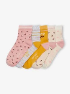 Lot De 5 Paires De Mi-chaussettes Fleurs Fille Vieux Rose - Vertbaudet