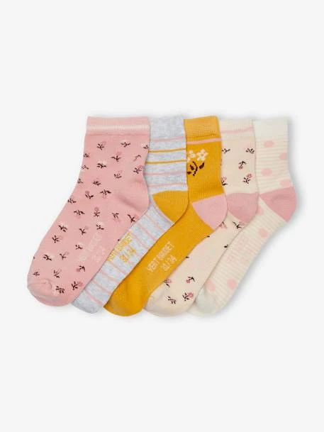 Lot De 5 Paires De Mi-chaussettes Fleurs Fille Vieux Rose - Vertbaudet 1 Lot De 5 Paires De Mi-chaussettes Fleurs Fille Vieux Rose - Vertbaudet