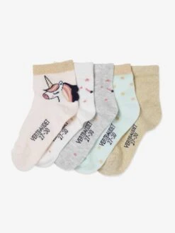 Lot De 5 Paires De Mi-chaussettes "Licorne" Fille Lot Rose Pale - Vertbaudet