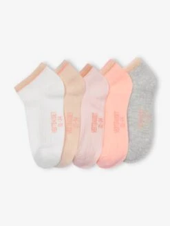 Lot De 5 Paires De Soquettes Fille En Maille Côtelée Rose Poudré - Vertbaudet