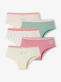 Lot De 5 Shorties Coeurs Fille Lot Rose Et Blanc - Vertbaudet