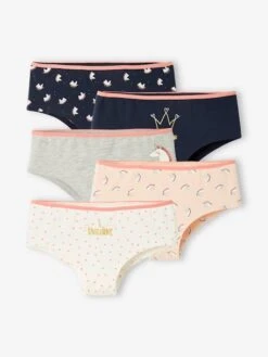 Lot De 5 Shorties Licorne Fille Bouton De Rose Imprime - Vertbaudet