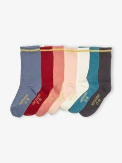 Lot De 7 Paires De Mi-chaussettes Fille Lurex BASICS Lot Brique - Vertbaudet