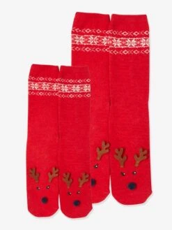 Pack Chaussettes Noël Fille Enfant + Adulte Rouge Foncé Imprimé - Vertbaudet -Petite Modeuse pack chaussettes noel fille enfant adulte 3