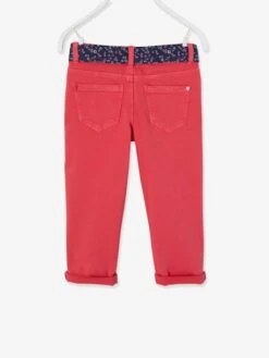 Pantacourt Couleur Avec Ceinture Imprimée Fleurs Fille Rose Poudré - Vertbaudet -Petite Modeuse pantacourt couleur avec ceinture imprimee fleurs fille 3