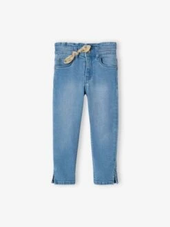 Pantacourt Denim à Noeud Fille Stone - Vertbaudet