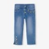 Pantacourt Denim Brodé Fleurs Fille Stone - Vertbaudet