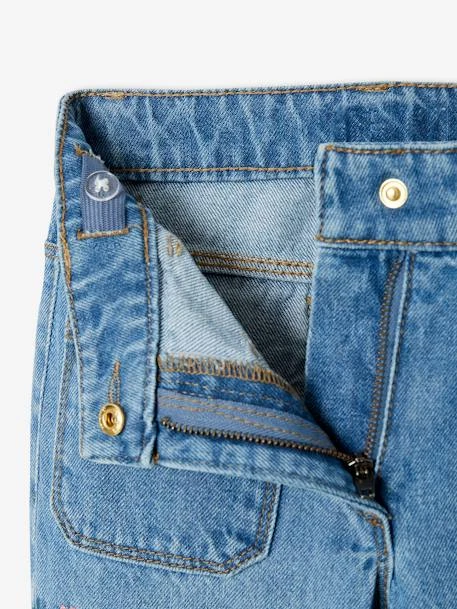 Pantacourt Denim Brodé Fleurs Fille Double Stone - Vertbaudet 6 Pantacourt Denim Brodé Fleurs Fille Double Stone - Vertbaudet – Image 6