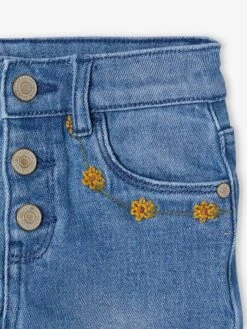 Pantacourt Denim Brodé Fleurs Fille Stone - Vertbaudet -Petite Modeuse pantacourt denim brode fleurs fille 2