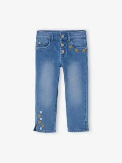 Pantacourt Denim Brodé Fleurs Fille Stone - Vertbaudet