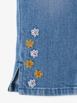 Pantacourt Denim Brodé Fleurs Fille Stone - Vertbaudet -Petite Modeuse pantacourt denim brode fleurs fille 3