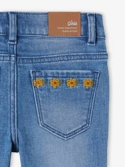 Pantacourt Denim Brodé Fleurs Fille Stone - Vertbaudet -Petite Modeuse pantacourt denim brode fleurs fille 5