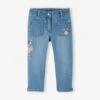 Pantacourt Denim Brodé Fleurs Fille Double Stone - Vertbaudet