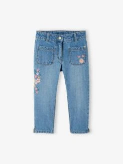 Pantacourt Denim Brodé Fleurs Fille Double Stone - Vertbaudet
