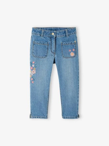 Pantacourt Denim Brodé Fleurs Fille Double Stone - Vertbaudet 1 Pantacourt Denim Brodé Fleurs Fille Double Stone - Vertbaudet