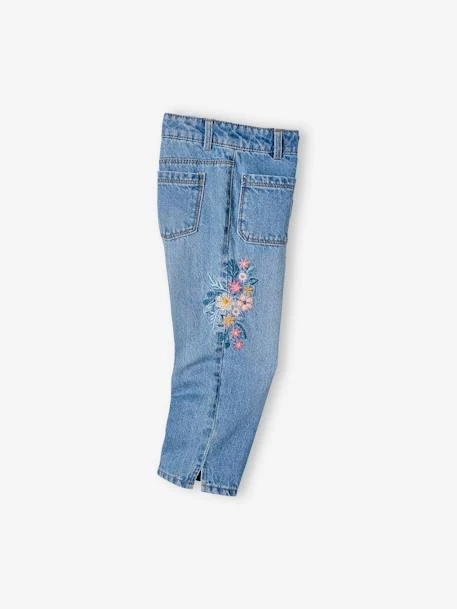 Pantacourt Denim Brodé Fleurs Fille Double Stone - Vertbaudet 2 Pantacourt Denim Brodé Fleurs Fille Double Stone - Vertbaudet – Image 2