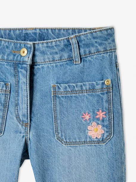 Pantacourt Denim Brodé Fleurs Fille Double Stone - Vertbaudet 4 Pantacourt Denim Brodé Fleurs Fille Double Stone - Vertbaudet – Image 4