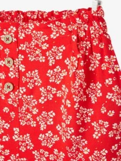 Pantacourt Fluide Imprimé Fleurs Fille Rouge Aop Fleuri - Vertbaudet -Petite Modeuse pantacourt fluide imprime fleurs fille 2