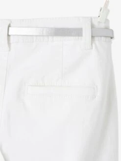 Pantalon Chino Fille En Satin De Coton Et Sa Ceinture Irisée Blanc - Vertbaudet -Petite Modeuse pantalon chino fille en satin de coton et sa ceinture irisee 3