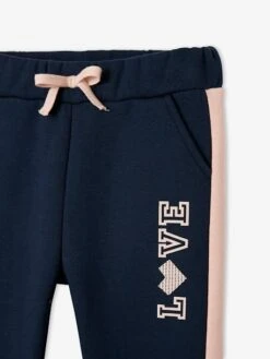 Pantalon De Sport Fille En Molleton Bandes Côtés Marine - Vertbaudet -Petite Modeuse pantalon de sport fille en molleton bandes cotes 3
