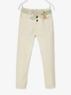 Pantalon Droit Fille Avec Ceinture Imprimée à Nouer écru - Vertbaudet -Petite Modeuse pantalon droit fille avec ceinture imprimee a nouer 2