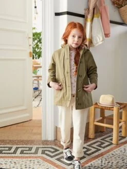 Pantalon Droit Fille Avec Ceinture Imprimée à Nouer écru - Vertbaudet